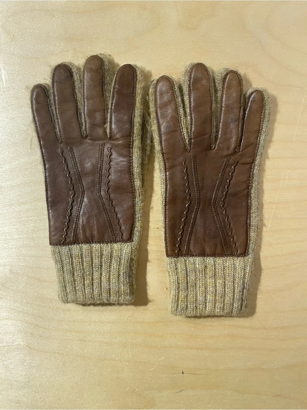 ARIS  Brown Leather & Knit Gloves One Size (SW)